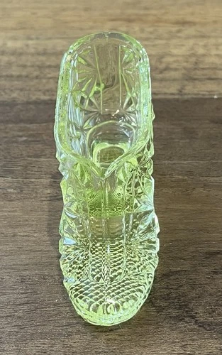Vintage Fenton Uranium Miniature Glass Shoe