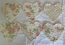 Sei bustine applique 5" trapuntate cuori verde rosa bianco ricamo