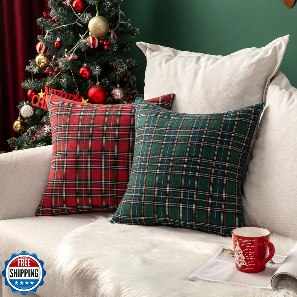 Conjunto de 2 capas de travesseiro xadrez tartan escocês MIULEE Natal fazenda - Imagem 4 de 4