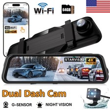 4K Dual Dash Cam Front Rear Super Night 10'' Dash Camera 5G WIFI APP w/64GB Card