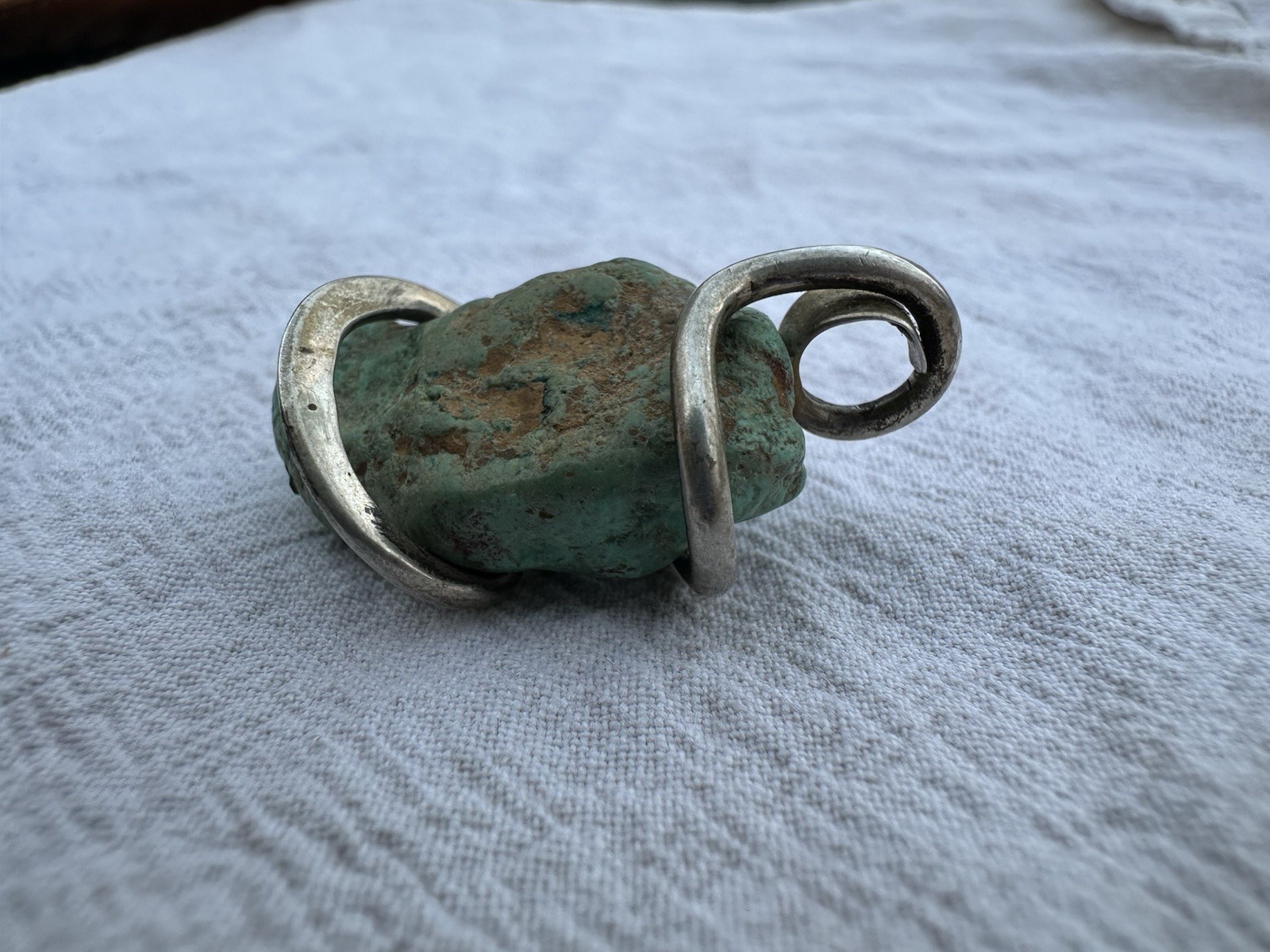 Unique Large Green Turquoise Stone & Sterling Sil… - image 12