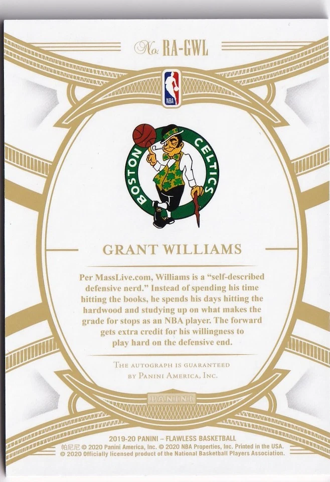 2019 Panini Flawless Grant Williams Rookie Auto RC /25 Boston Celtics - Image 2 of 2
