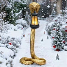 19.29'' Garden Outdoor Statues Snake with Solar Lantern,Lawn Decor Snake Stat...