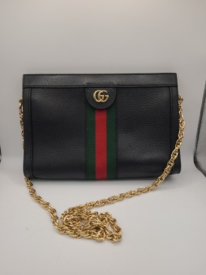 Used Authentic Gucci Ophidia Chain Shoulder Bag Black Leather