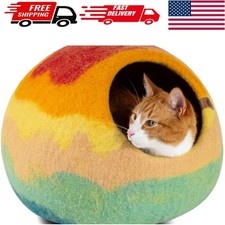 Handmade Large Merino Wool Cat Cave - Eco-Friendly Cozy Retreat in Tucson Sunset