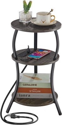 Small Round Side Table 120 lb Load Capacity, 3-Tier 11.8''x11.8'' - Charging