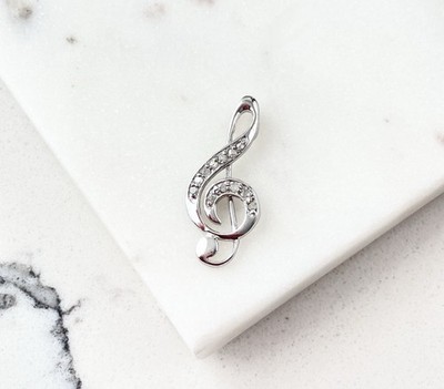 925 Sterling Silver C Z G Clef Music Note Charm Pendant 