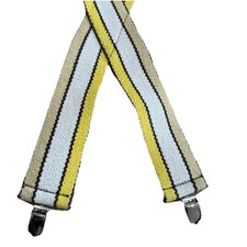 Vintage CAS W Germany Striped Yellow Suspenders Braces X Back Silver Tone Clips
