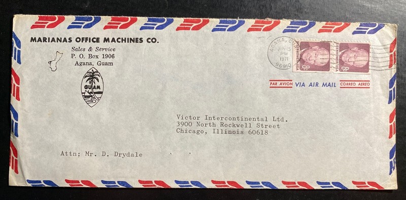 1971 Agana Guam Airmail Marianas Office Cover To Chicago iL Usa