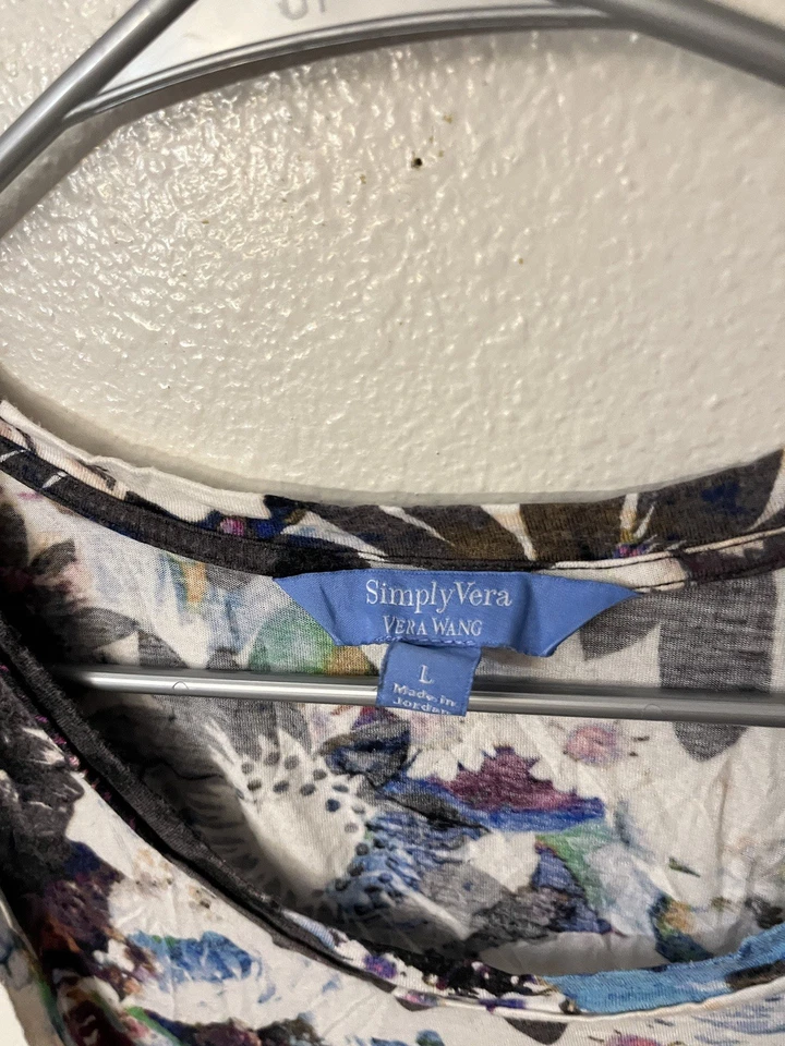 Tanque fluido Simply Vera Wang negro blanco floral monocromo talla L Whimiscal Foto 2 de 4