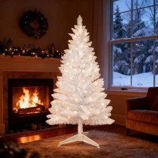 4ft Lighted White Artificial Christmas Tree Small Mini Xmas Tree with 50 Lights