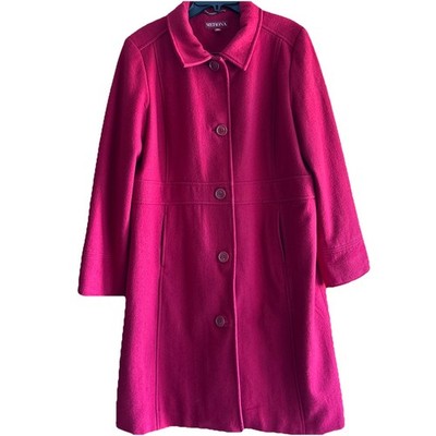 Merona Womens XXL Red Wool Single Breasted Lined Long Trench Coat Jacket Pockets