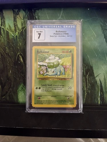 CGC Near Mint + Pokemon Card 1999 Base Set Bulbasaur 44/102 7 grade