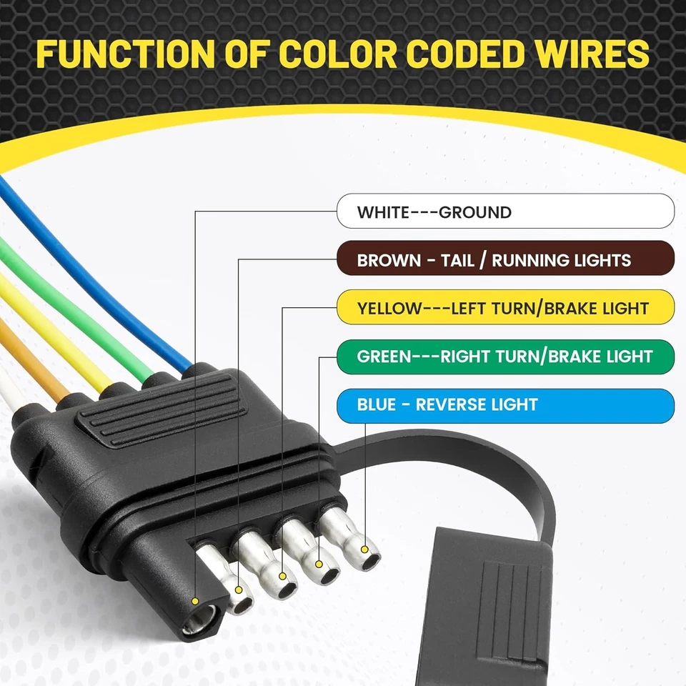 Arnés de cableado de luz de remolque plano de 25"" 5 vías conector de extensión de enchufe macho de 5 pines Foto 2 de 4