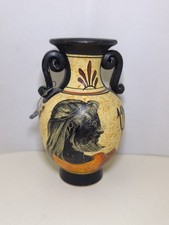 Vintage Greek Handmade Amphora Vase  Ancient Style Pottery with Warrior Head