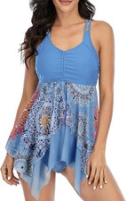 Womens Size Large 2 Piece Tankini Swimsuit Tummy Control Flowy Swimdress