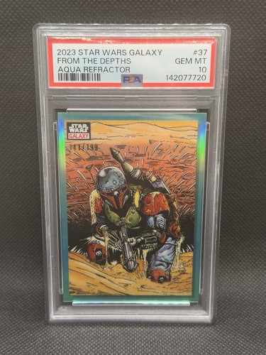 2023 TOPPS STAR WARS GALAXY BOBA FETT FROM THE DEPTHS AQUA /199 PSA 10 GEM MINT