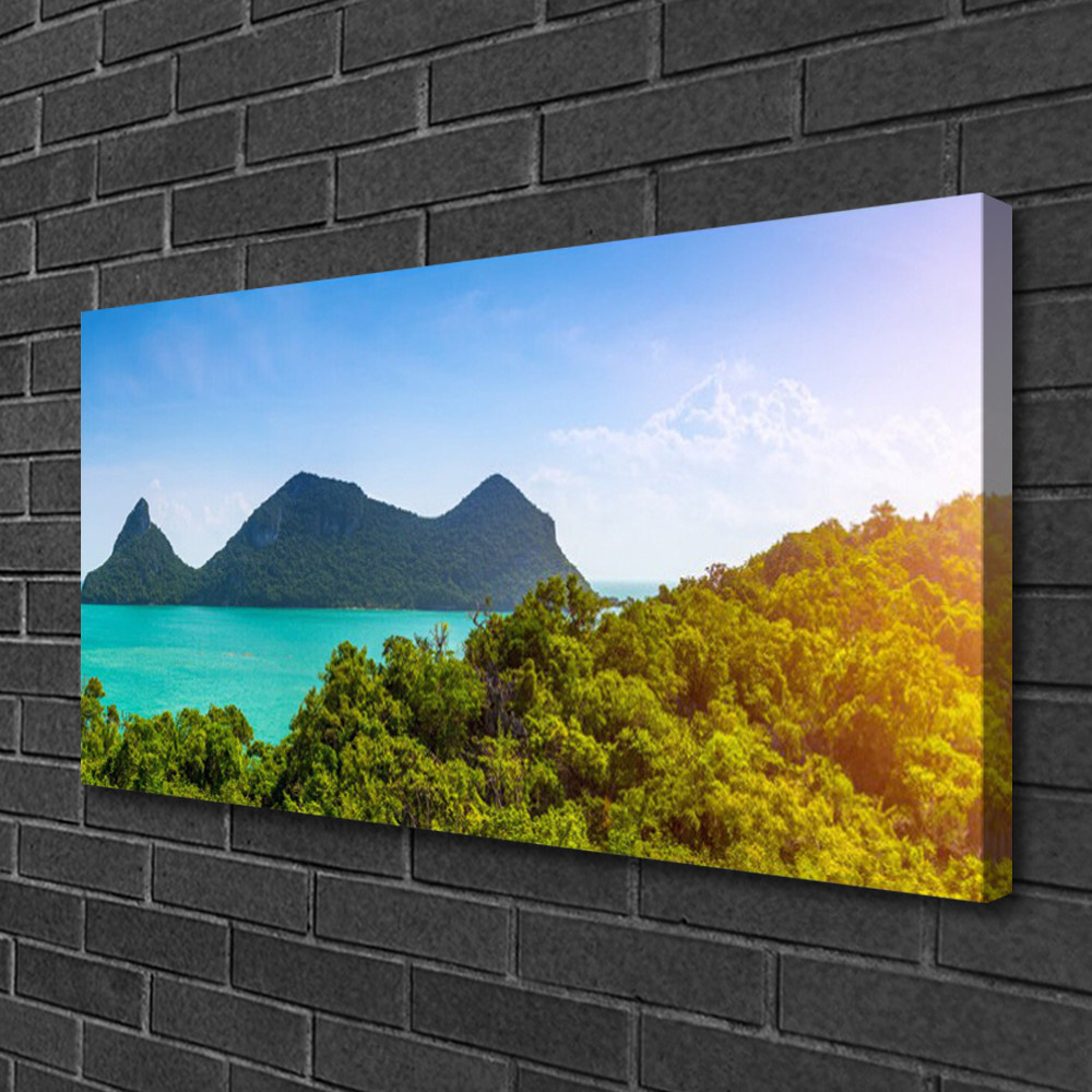 Tableau paysage montagnes et mer impression sur toile 100x50 cm