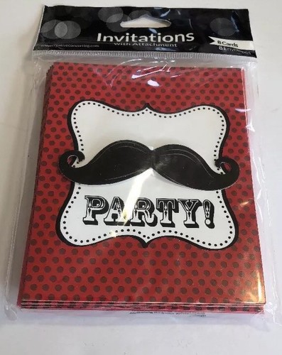 Mustache Madness Invitations Invites Red Black Party Birthday Event - Picture 8 of 12