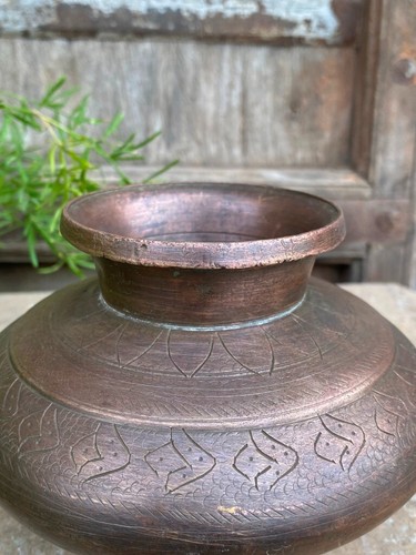 1700 s Ancient Solid Copper Floral Fine Mughal Period Holy Water Pot Kalash Lota - Picture 5 of 19