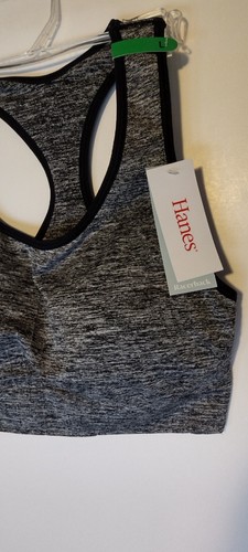 HANES SEAMLESS RACERBACK REMOVABLE PADS PULLOVER SIZE LARGE HEATHER BLACK NWT - Picture 4 of 8