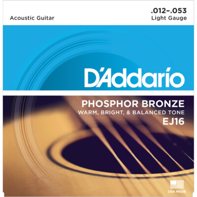 3 Sets D'Addario EJ16 Phosphor Bronze Light Acoustic Guitar Strings 12-53
