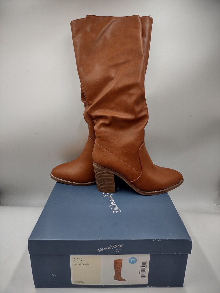 Universal Thread Women's Tessa Western Heeled Cognac Knee High Boots Sz  AA