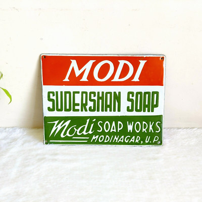 1930 Vintage Modi Indian Flag Sudershan Soap Advertising Enamel Sign Board EB354