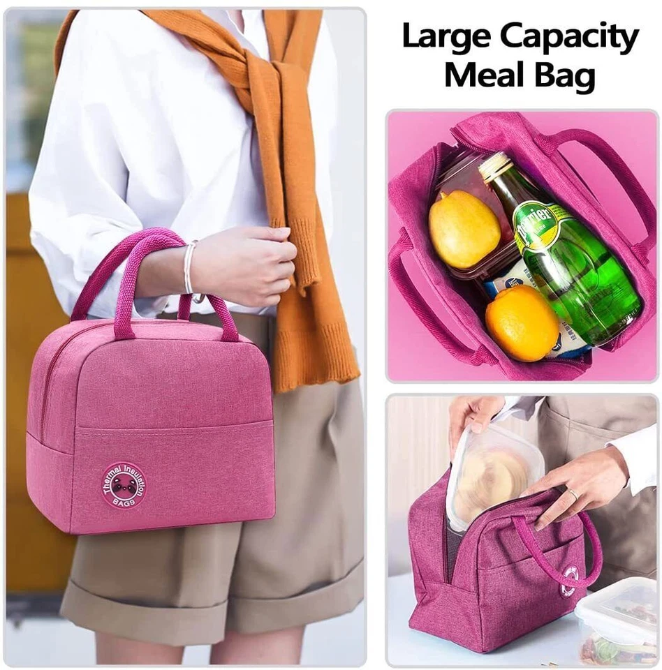 Thermal Insulated Lunch Bag Cool Bag Picnic Adult Kids Food Storage Lunch Box UK - Image 4 of 4