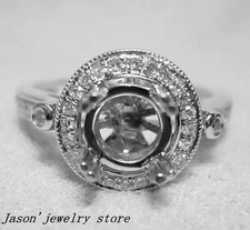 Solid 14k white gold natural diamond semi mount engagement ring  