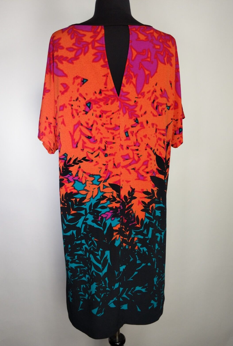 Avirate Multicolor Floral Stretch Short Dolman Sleeve Shift Dress