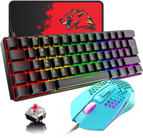 Computer 60% Mechanical Gaming Keyboard and Mouse Combo Wired USB C Mini Compact - Picture 15 of 25