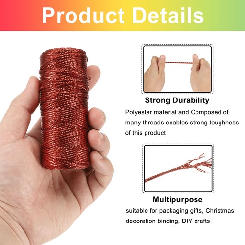 110Yard/328Feet 1.5mm Red Twine String, Glitter Ropes Gift Wrapping Cord - Picture 3 of 6