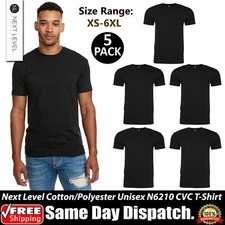 5 PACK OF NEXT LEVEL Plain Tshirt Mens Black T Shirt Blank T-Shirt N6210 XS-4XL