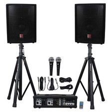 Rockville RPG2X10 PA System w/ Mixer/Amp 10" Speakers Stands 2 Mics Bluetooth