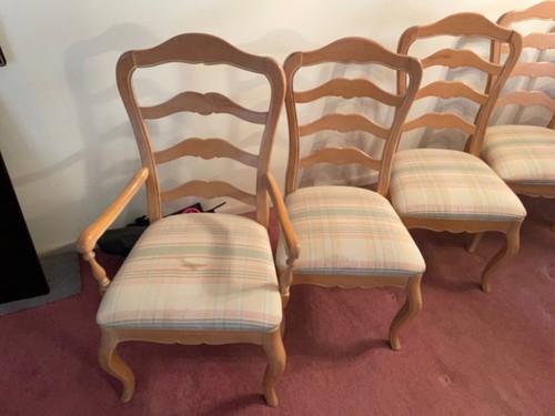 Ethan Allen French Country Bisque Dining Room Table 6 Chairs 2 Leaves Pads - Picture 8 of 15