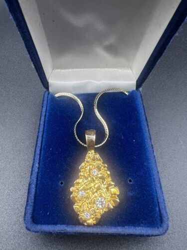Gold Tone Nugget Necklace 18 inch Chain & Velveteen Display Box C893 - Picture 1 of 8
