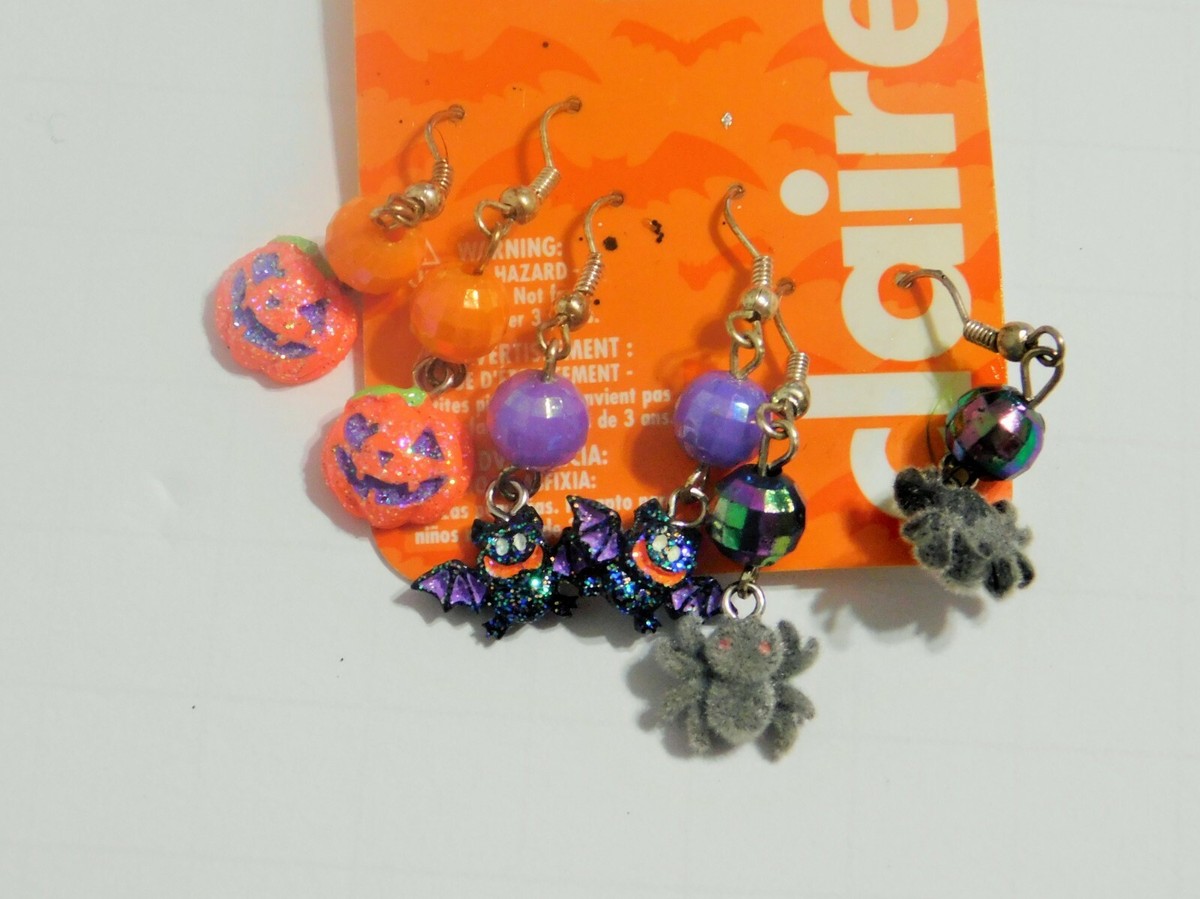 Set of Claire's HALLOWEEN BEADED Jack-o-Lantern, Bats, Spiders ,Hook  Earrings