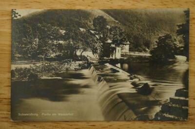 Vintage RPPC Photo Postcard Postal History Germany to US Schwarzburg Waterfall
