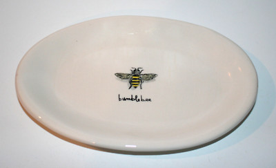 Magenta Bumblebee Ceramic Oval Butter Appetizer Dish Plate 8''x5.5''