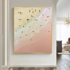 Summer Beach Oil Painting On Canvas Modern Abstract Pink Ocean Painting Textured
