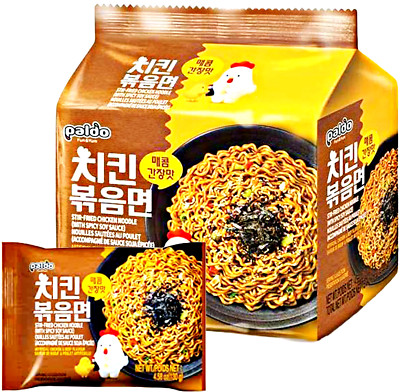Paldo Stir-Fried Chicken Noodle with Spicy Soy Sauce 4.58 oz x 4 Packs-6/10/2027