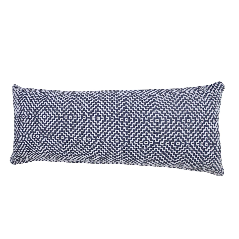 Almohada lumbar geométrica tejida LR Home Diamond Delight, azul/blanco Foto 3 de 4