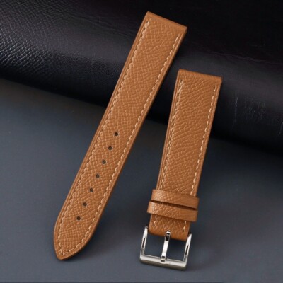 20mm Brown Tan Epsom Leather Grained Calfskin Elegant Vintage Watch Strap Band