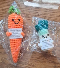 SET OF 2 Crocheted Vegetables with Positive Message – Scallion & Carrot
