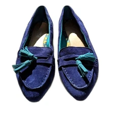 Sperry Top Sider "Everett" Blue & Turquoise Suede Pointy Toe Tassel Loafer, Sz 9