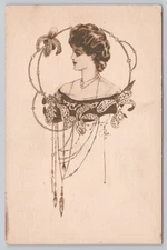 Vintage 1909 Art Nouveau Woman Floral Illustration Postcard