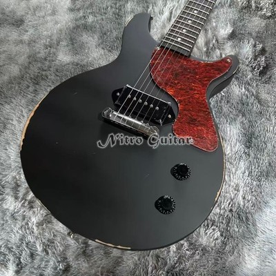 Retro Black Double Cut Junior Electric Guitar P90 Pickups Red Tortoies Pickguard