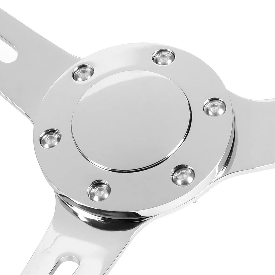 15" BLACK WOOD GRAIN 2"DEEP DISH STAINLESS STEEL 3-SPOKES VINTAGE STEERING WHEEL - Image 3 of 4