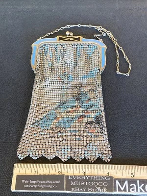 20er Jahre Whiting & Davis Handtasche Art Deco Handtasche emailliert mit bemalter Mesh Flapper Bag - Bild 1 von 4